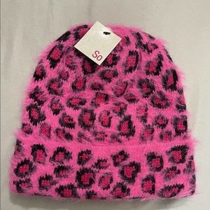 SO Winter Hat Cap Beanie Pink & Black Leopard